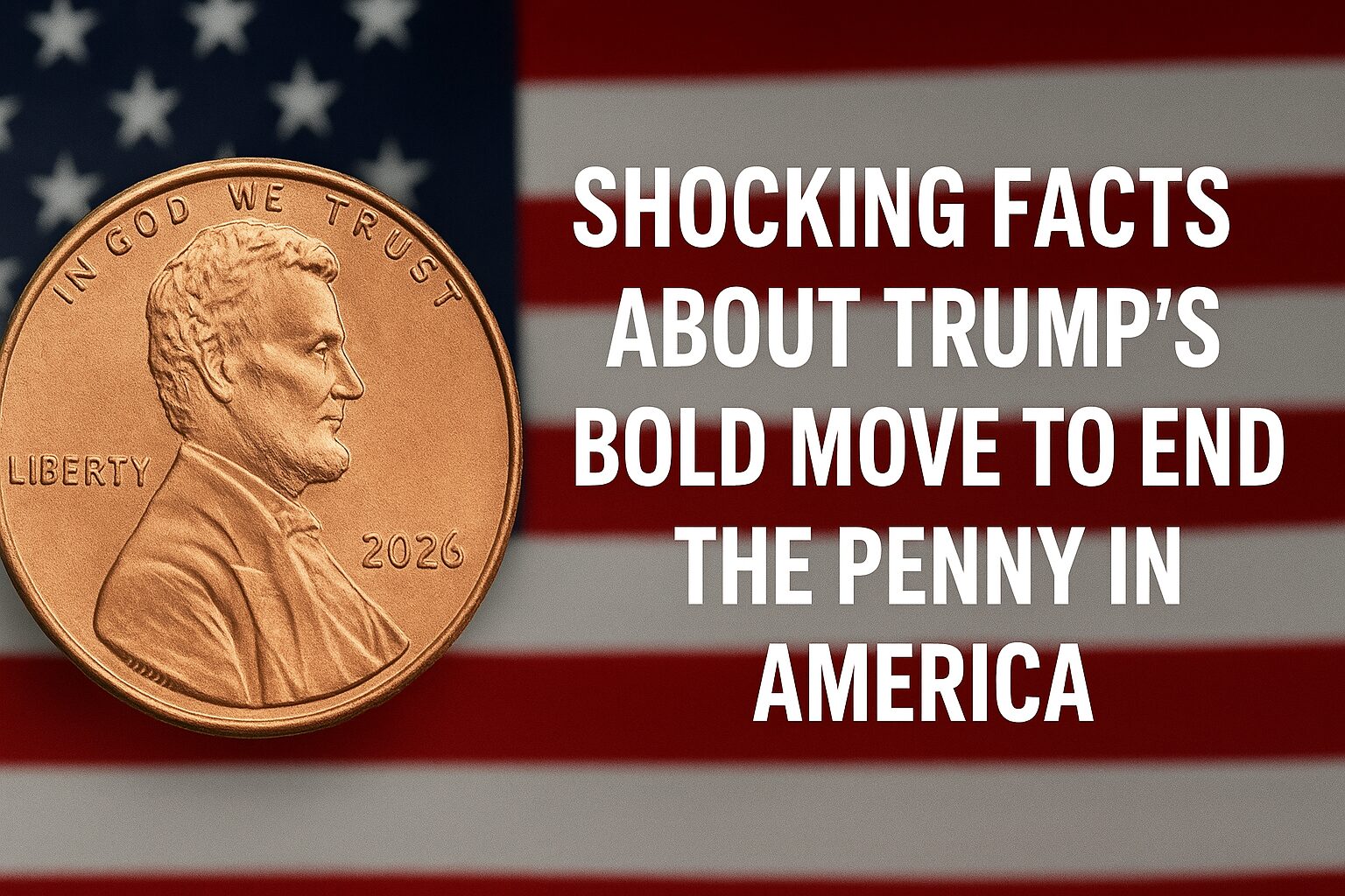 A close-up of a U.S. penny featuring Abraham Lincoln with the American flag in the background, symbolizing the end of penny production under President Trump’s new economic policy.