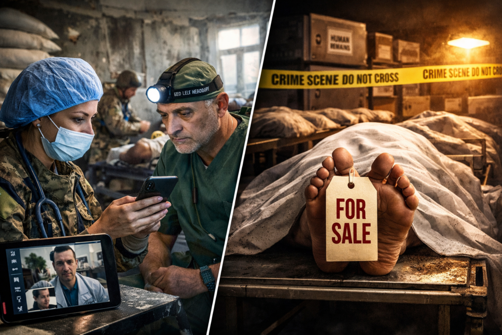 Doctors in Ukraine using medical apps to consult peer to peer with global physicians while American body donation remains unregulated