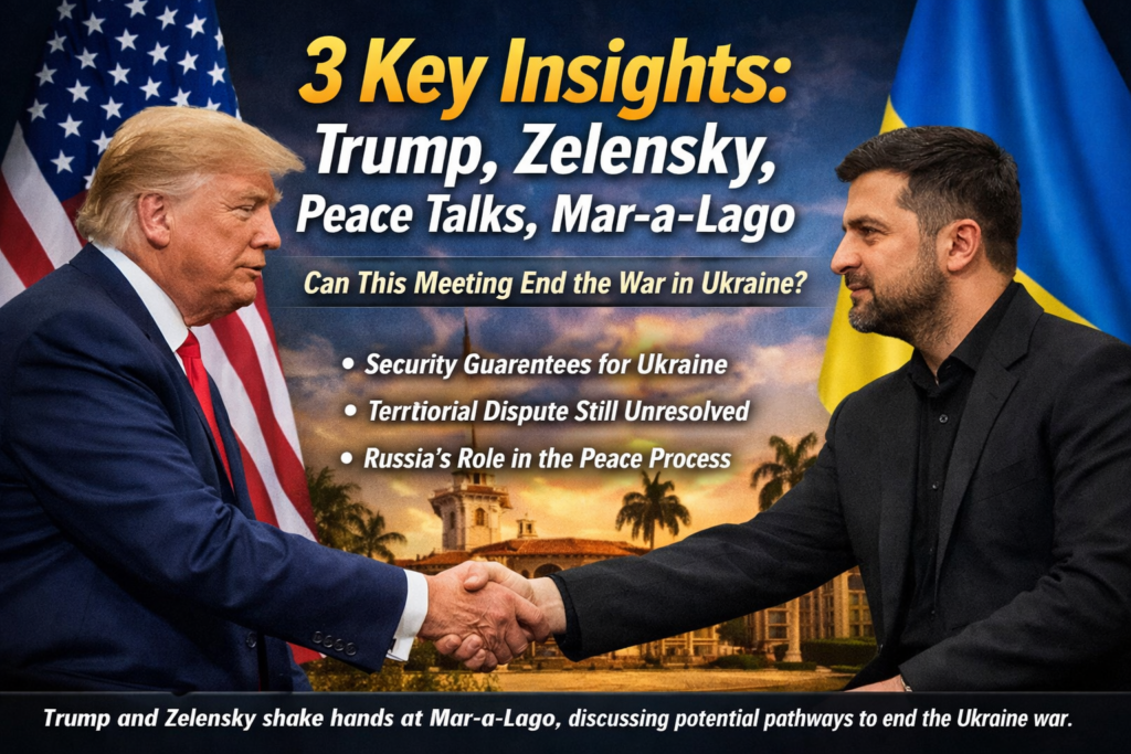 Donald Trump and Volodymyr Zelensky shake hands at Mar a Lago during peace talks over the Ukraine war