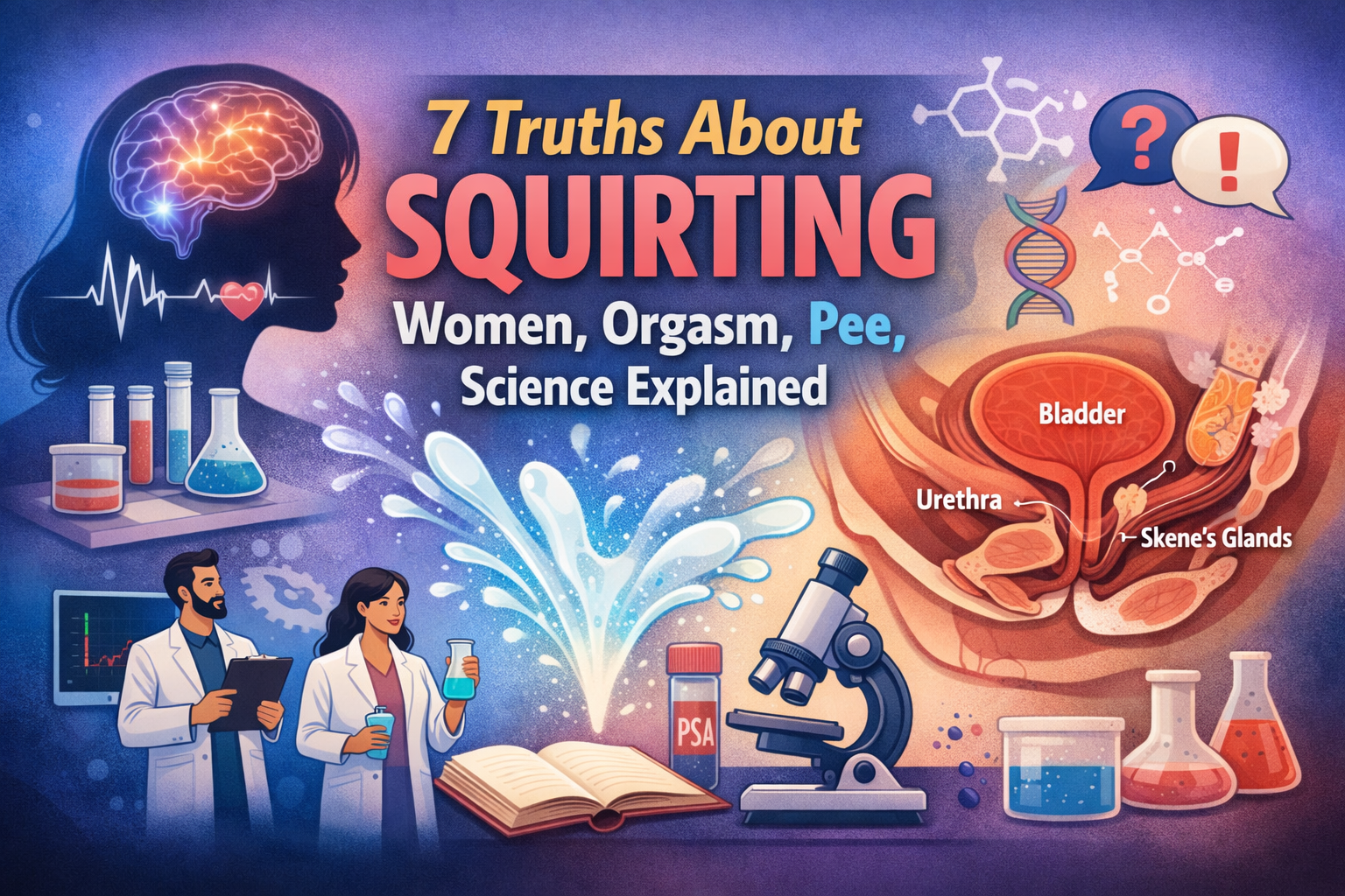 Illustration representing science, anatomy, and female sexual health in a respectful educational style.