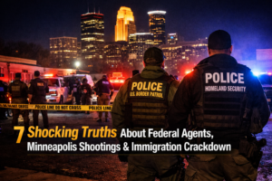 Federal agents at the scene of a Minneapolis immigration enforcement operation following a fatal shooting during an intensified immigration crackdown