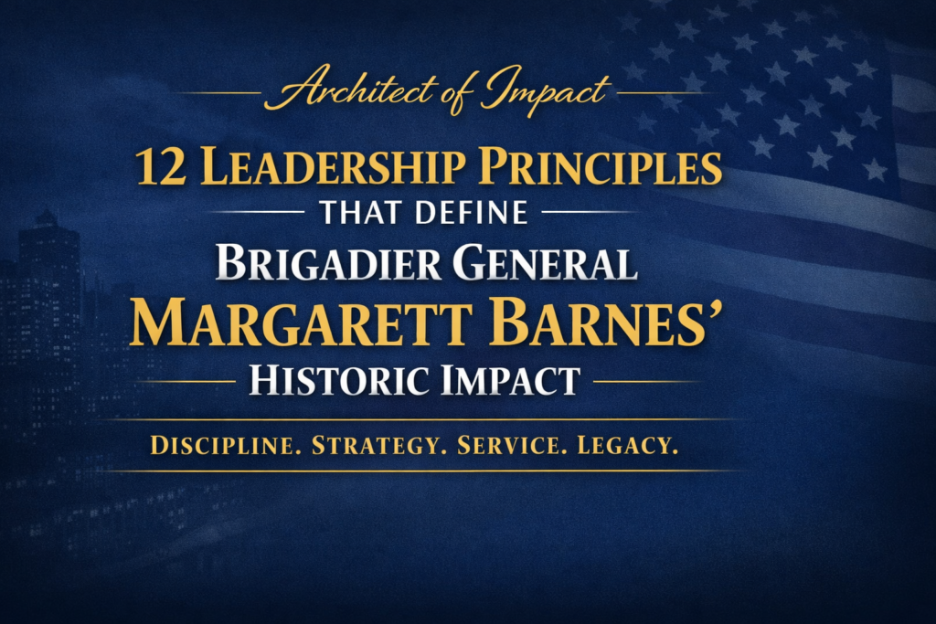 Brigadier General Margarett Barnes in formal military attire representing leadership, discipline, and historic achievement.