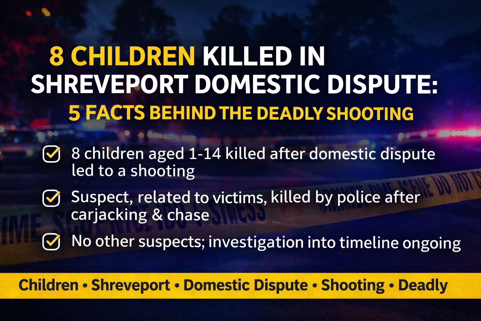 Police officer speaking at a crime scene in Shreveport with two microphones, including Urban City Podcast branding, during investigation of a deadly domestic dispute shooting involving child victims.