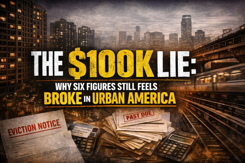 Two professionals in business attire looking frustrated and confused with raised hands, reflecting financial stress and uncertainty despite earning high incomes