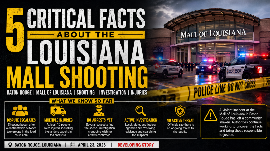 Police respond to a chaotic shooting scene at a busy Baton Rouge shopping mall as emergency crews assist injured victims
