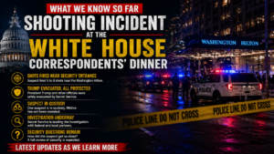 Police and Secret Service agents respond to shooting at Washington Hilton during White House Correspondents Dinner as attendees take cover