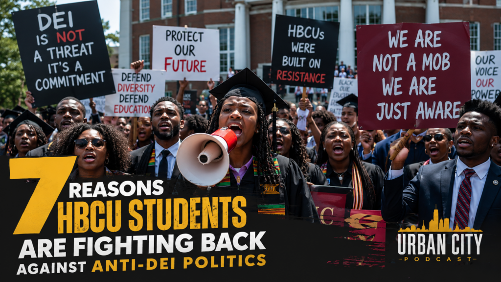 HBCU students protesting anti-DEI legislation outside a university administration building during a peaceful campus demonstration.