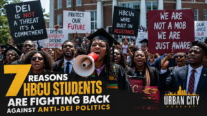 HBCU students protesting anti-DEI legislation outside a university administration building during a peaceful campus demonstration.