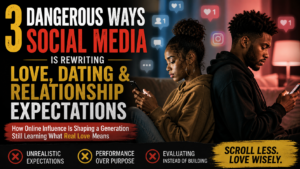 Young couple sitting apart on phones, symbolizing how social media influences modern love, dating expectations, and emotional disconnection among teenagers and young adults