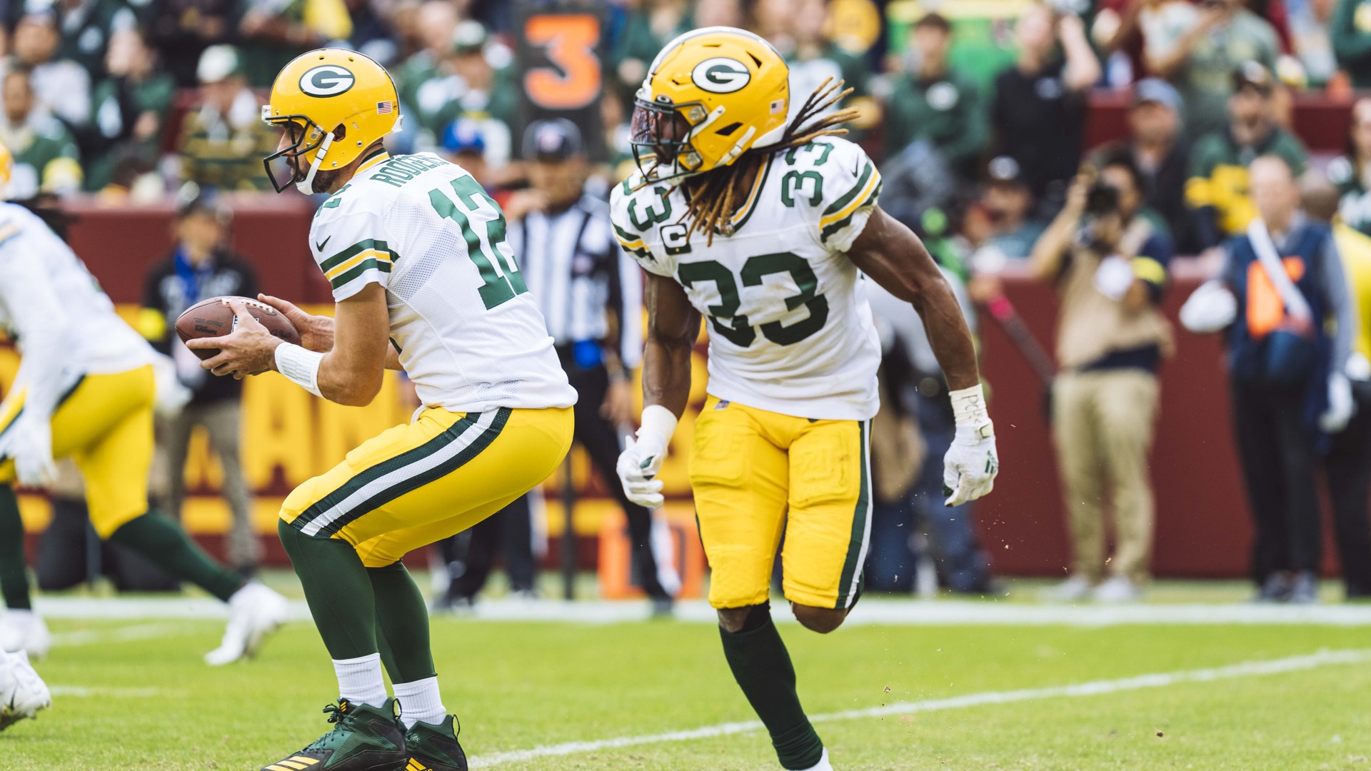 Aaron Rodgers on the field for Green Bay in a 2022 file photo