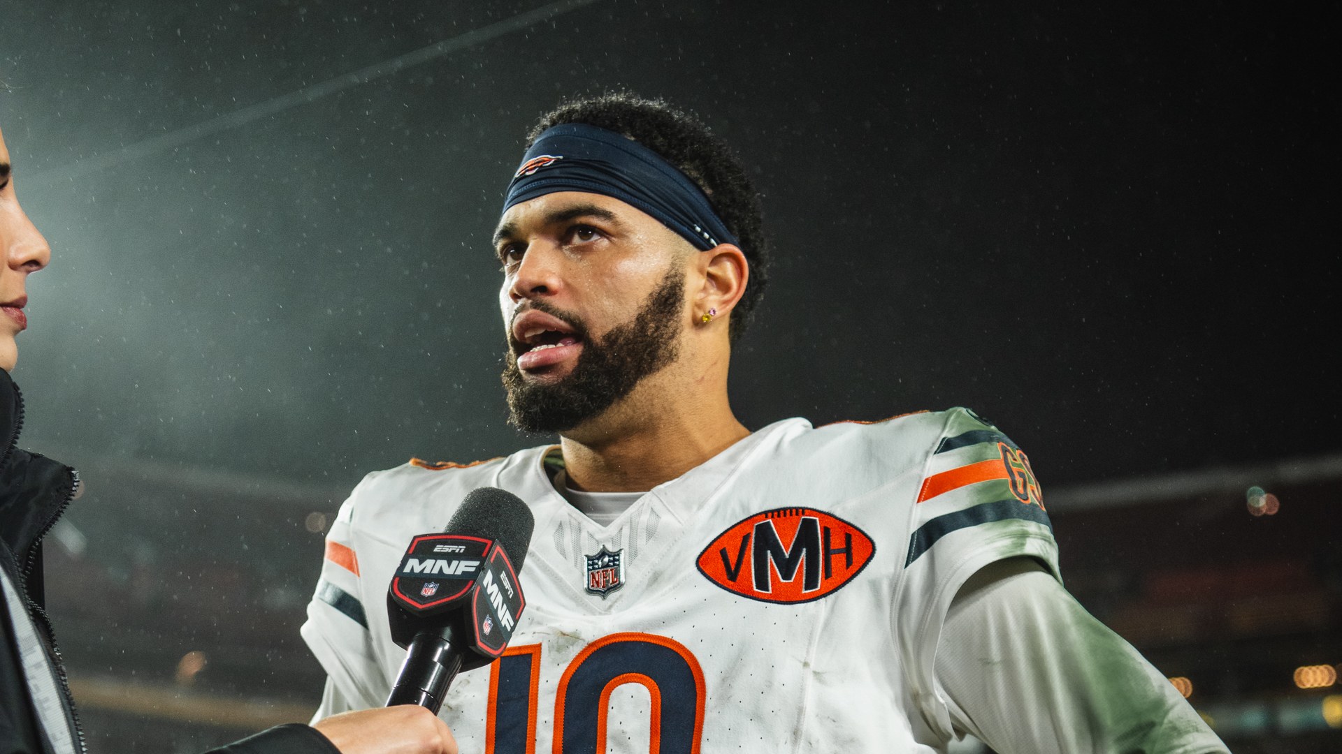 Caleb Williams arrives at the stadium before a Chicago Bears game