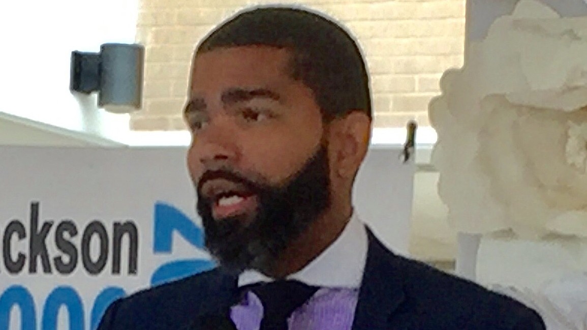 Chokwe Antar Lumumba speaking at a public event in Jackson