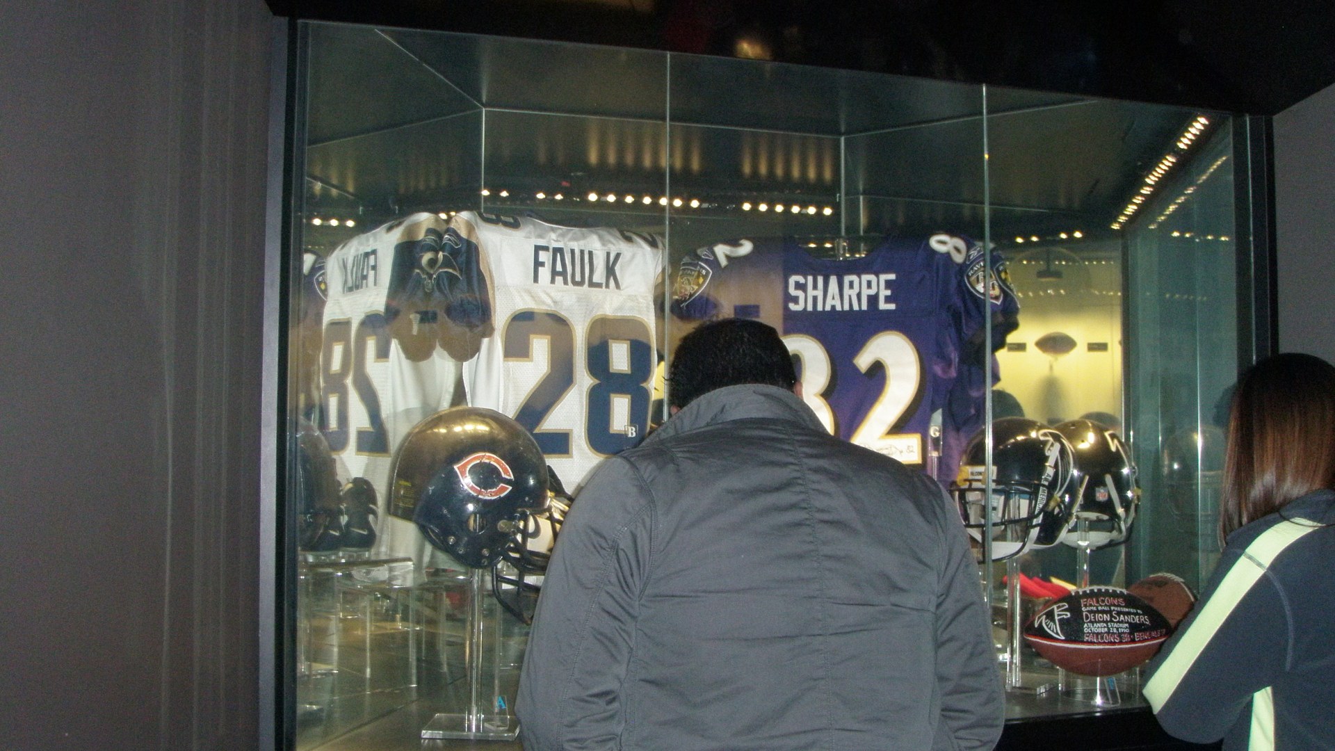 Hall of Fame busts of Marshall Faulk and Shannon Sharpe