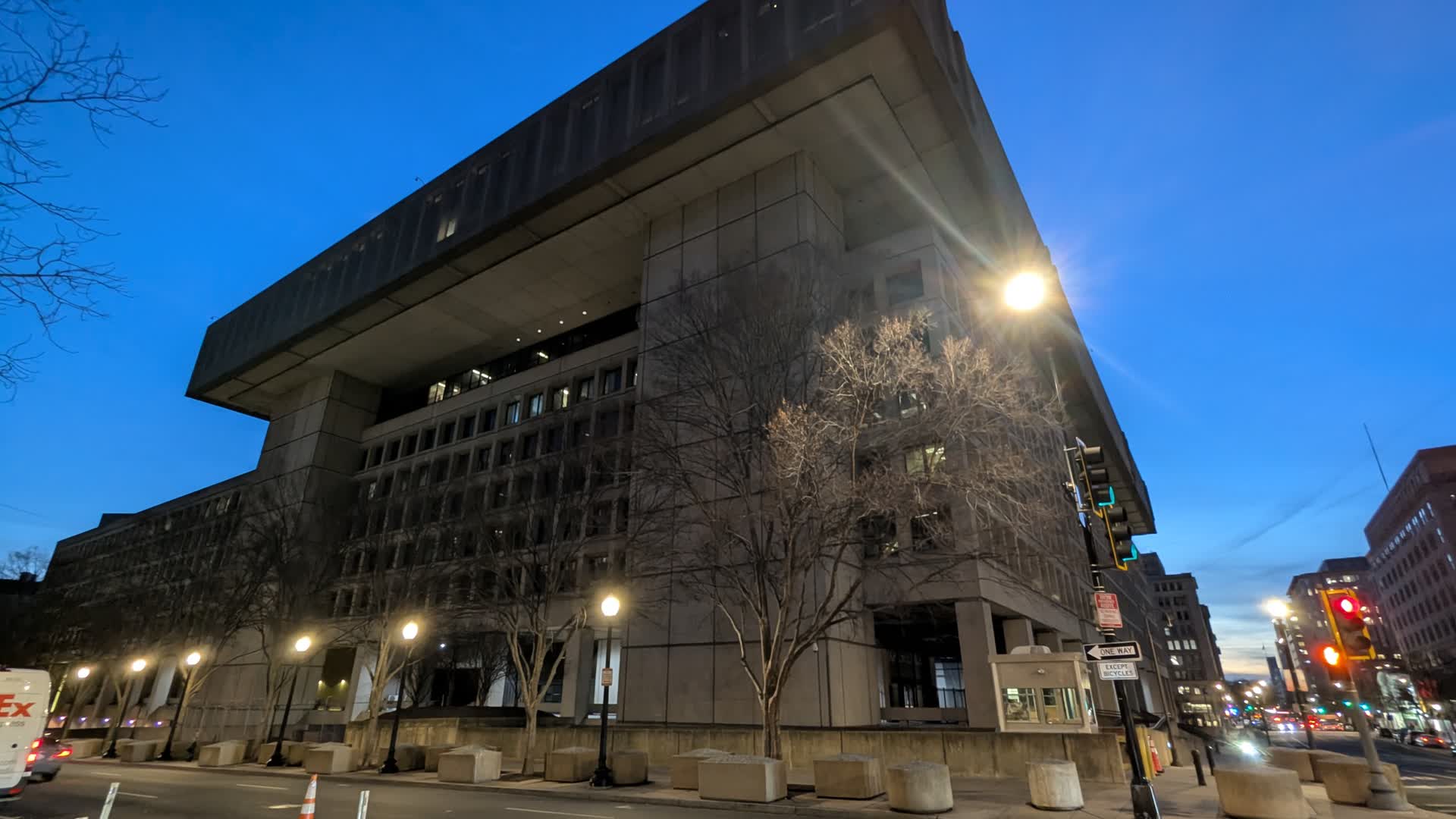 FBI headquarters building at dusk