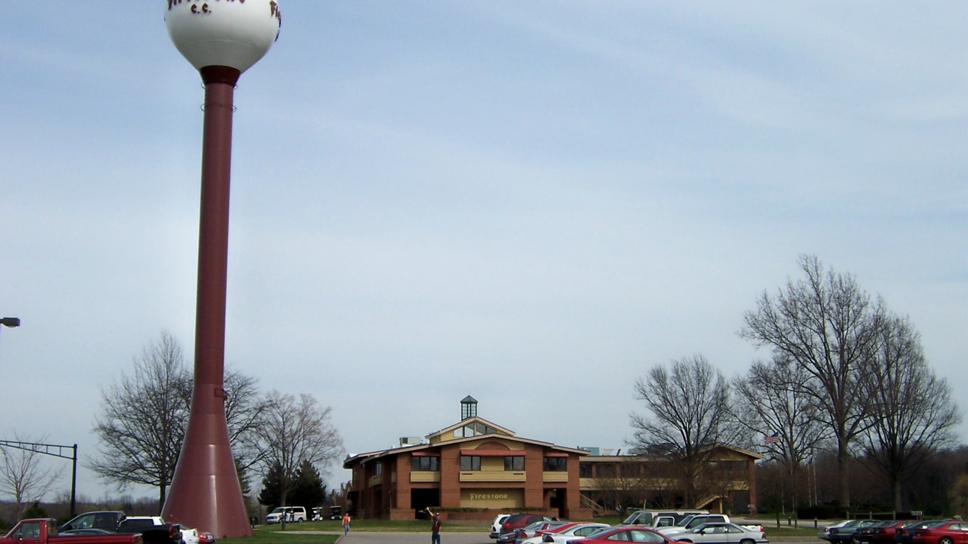 Firestone Country Club clubhouse and its golf ball water tower in Akron Ohio