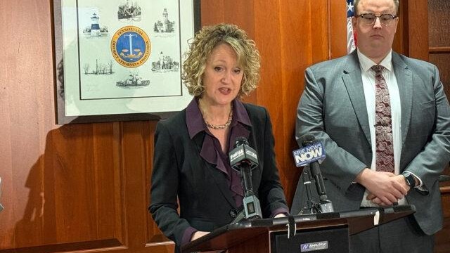 Erie County District Attorney Elizabeth Hirz speaking at a press conference