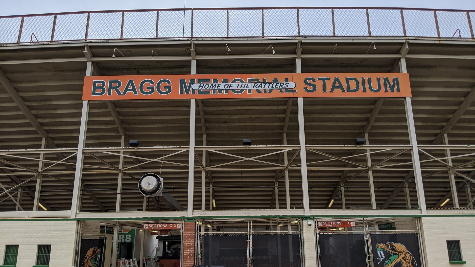 Bragg Memorial Stadium entrance sign at Florida A and M University in Tallahassee
