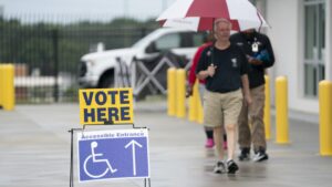 Voters arrive at a voter registration office in South Carolina on the first day of early voting