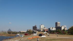 Downtown Memphis skyline along the river at daylight