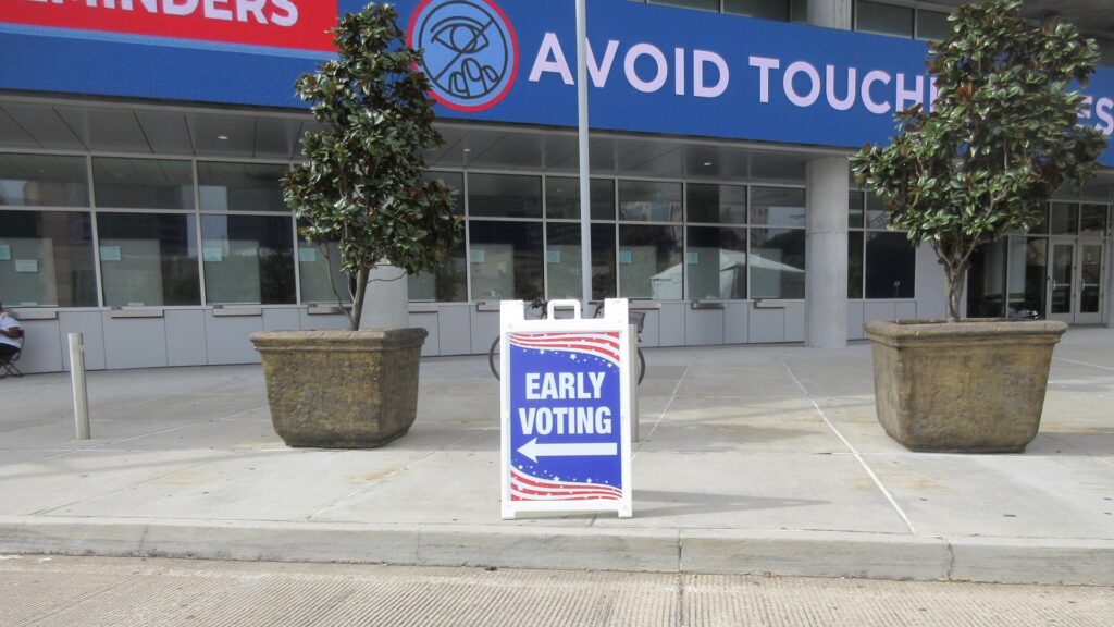 Early voting sign outside the New Orleans Arena in Louisiana