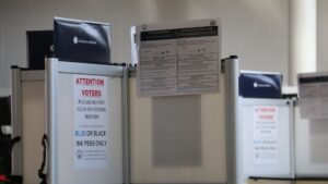 Voting booths ready for voters at a polling station in Washington