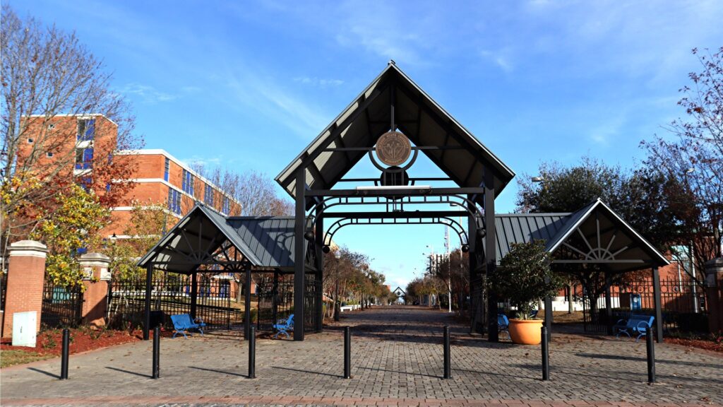 Entrance to Gibbs Green Memorial Plaza at Jackson State University in Jackson Mississippi