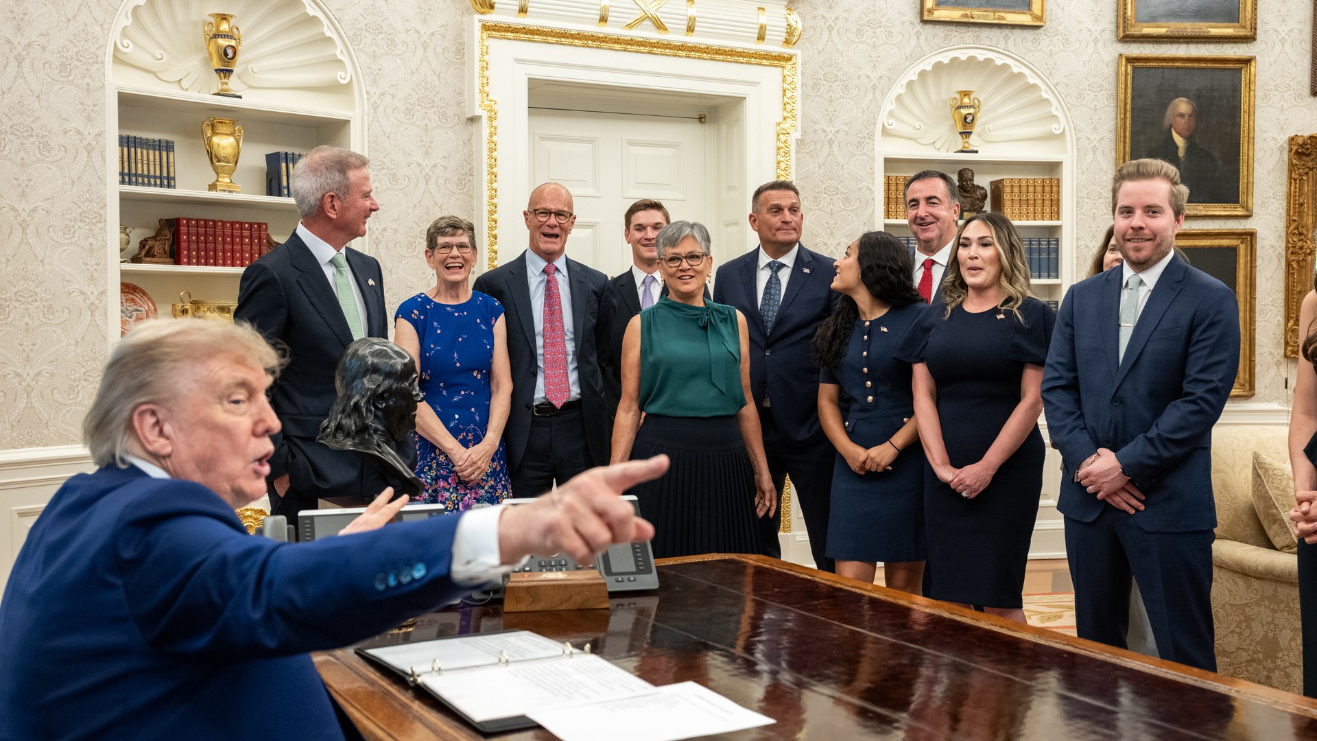 President Donald Trump speaking in the Oval Office