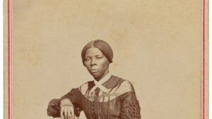 Portrait of Harriet Tubman seated and looking at the camera