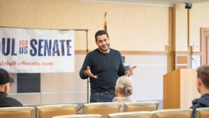Abdul El Sayed meets voters during his Michigan Senate campaign