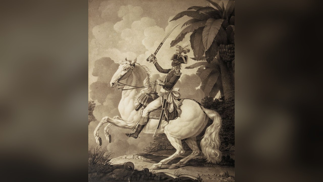 Historical portrait of Toussaint Louverture on horseback around 1800