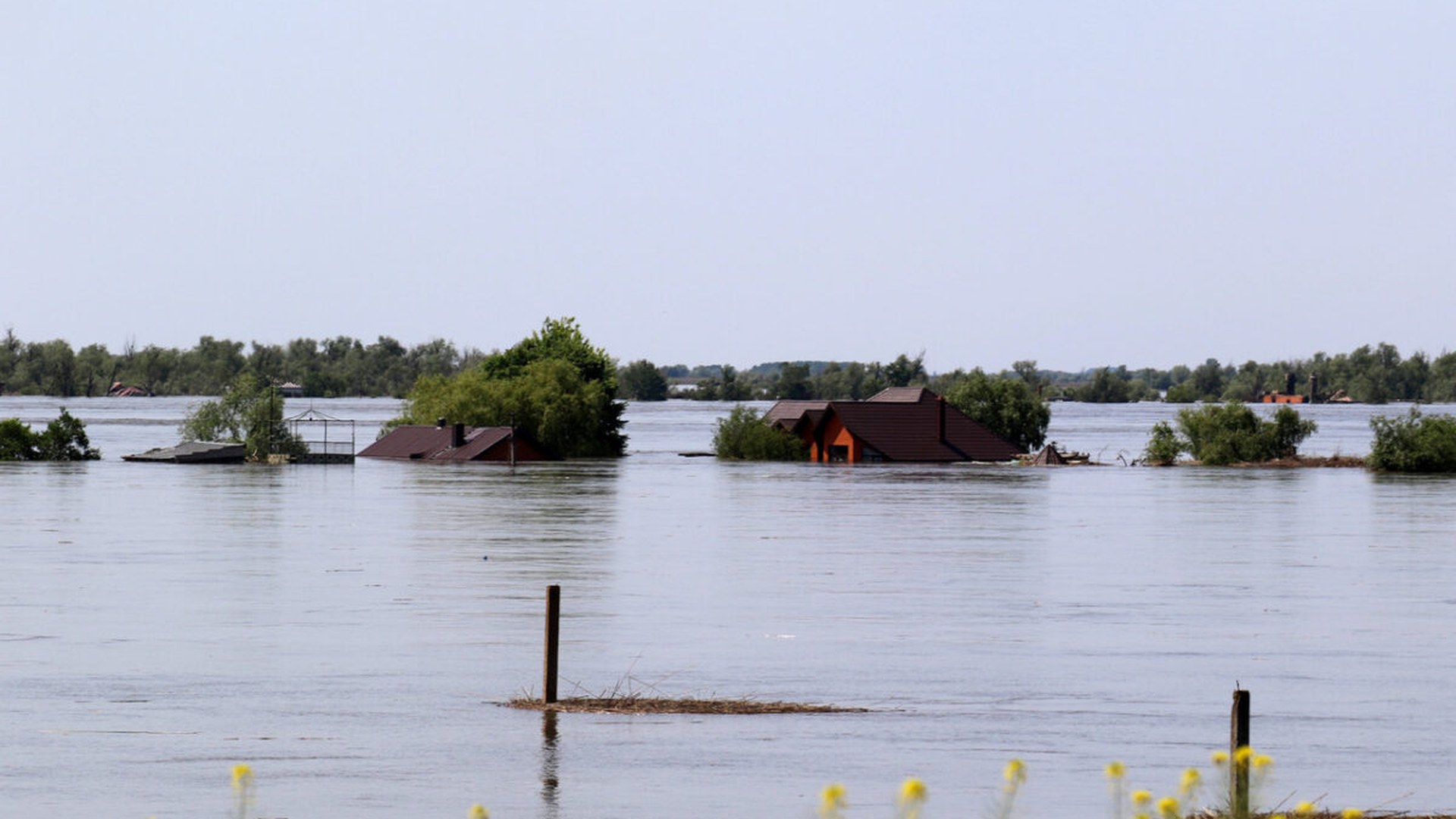 Floodwaters covering streets in Kherson after the destruction of the Kakhovka Dam in June 2023