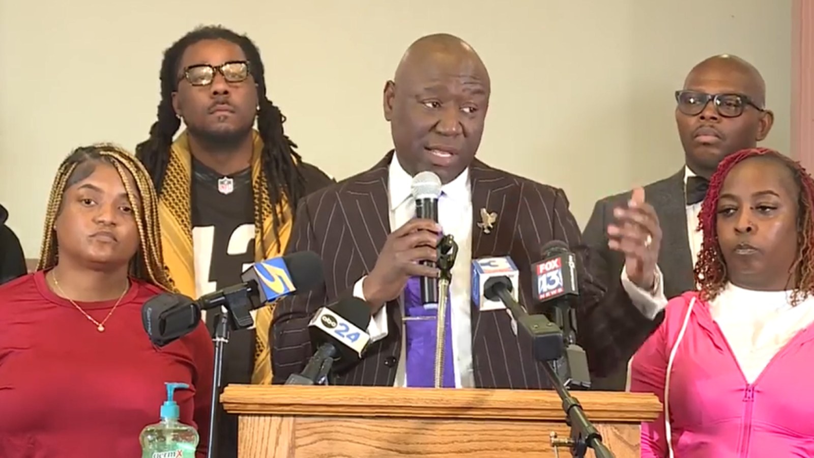 Attorney Ben Crump speaks at a news conference with the family of Kohen Wiley in Senatobia
