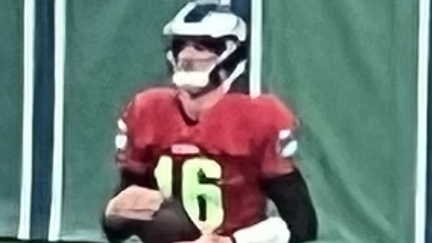 Tanner McKee at Eagles practice wearing number 16