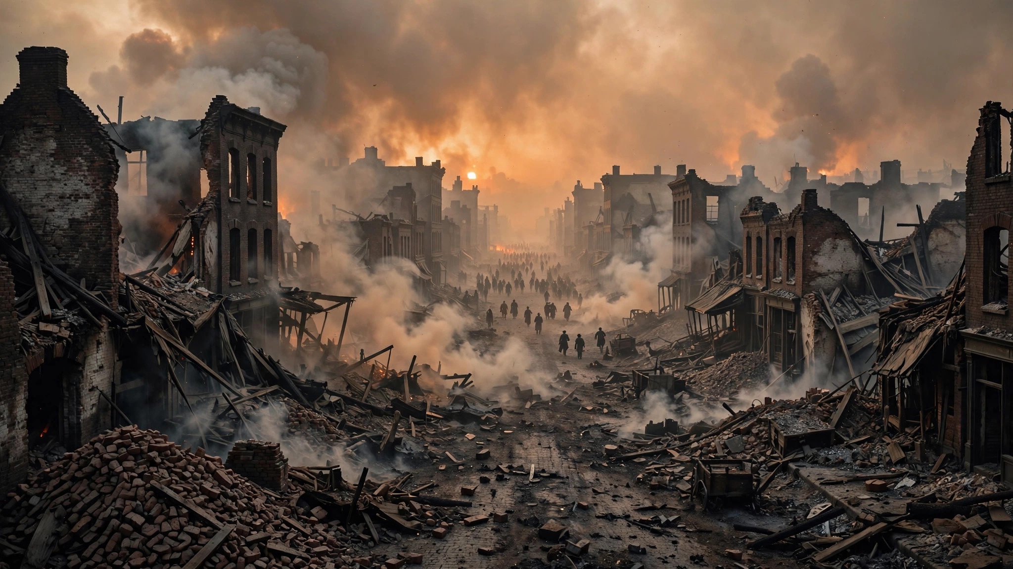 Illustration of the burning Greenwood district during the 1921 Tulsa Race Massacre