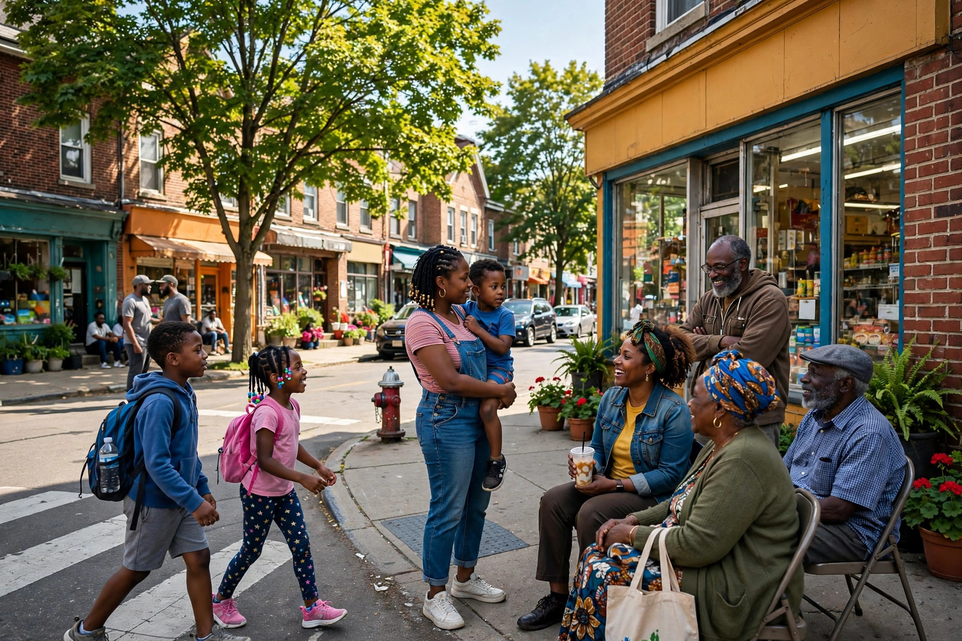 Black families and neighbors gathered on a sunny Buffalo street showing community strength