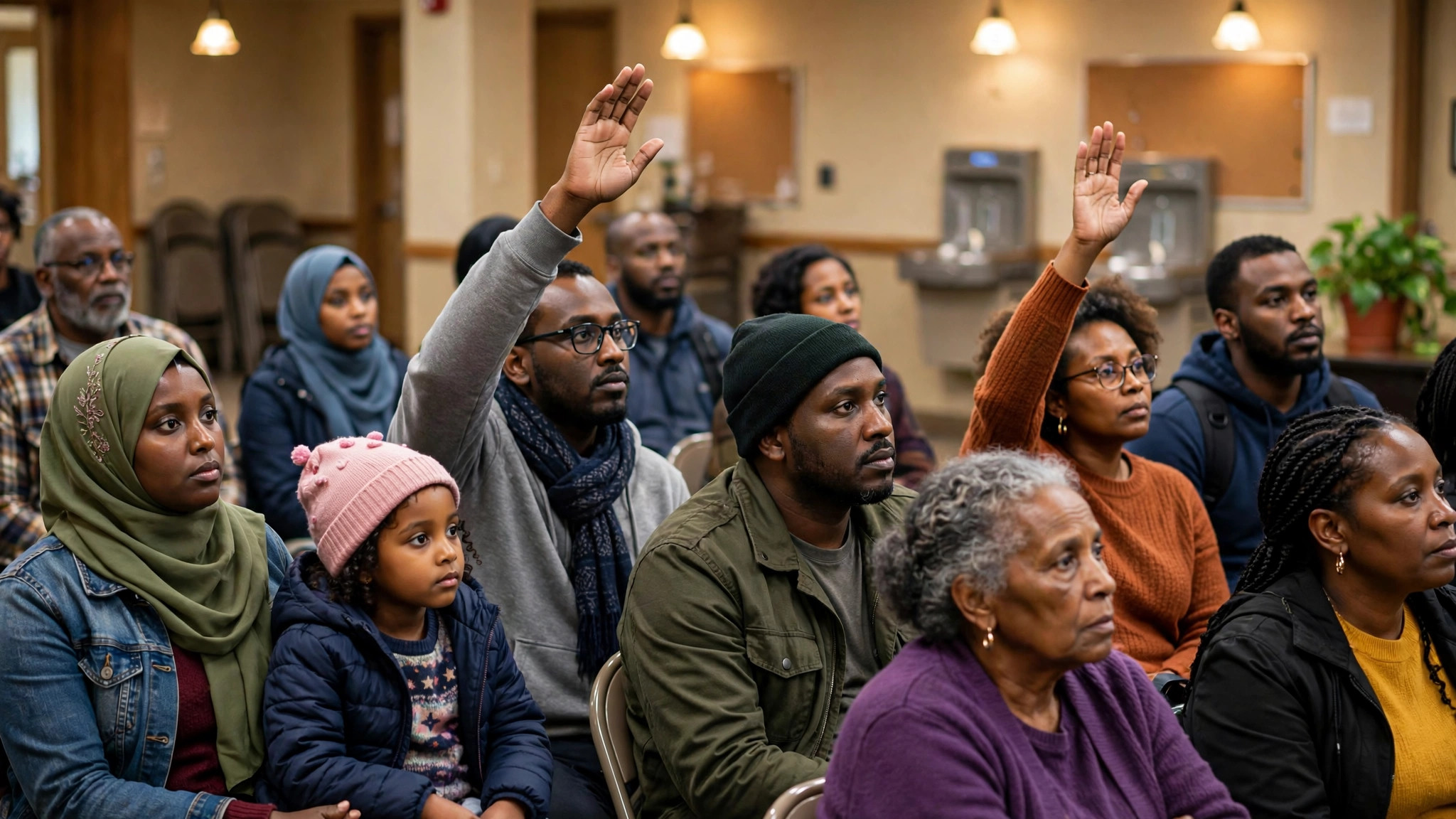 African American community members at a Minneapolis town hall meeting