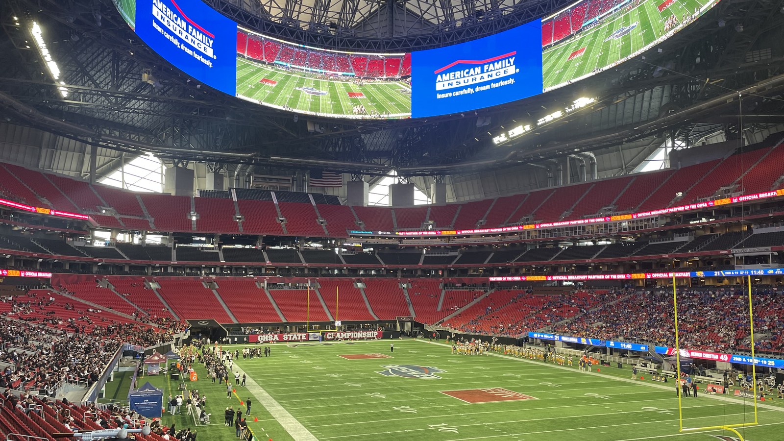 Inside Mercedes Benz Stadium in Atlanta during a football game
