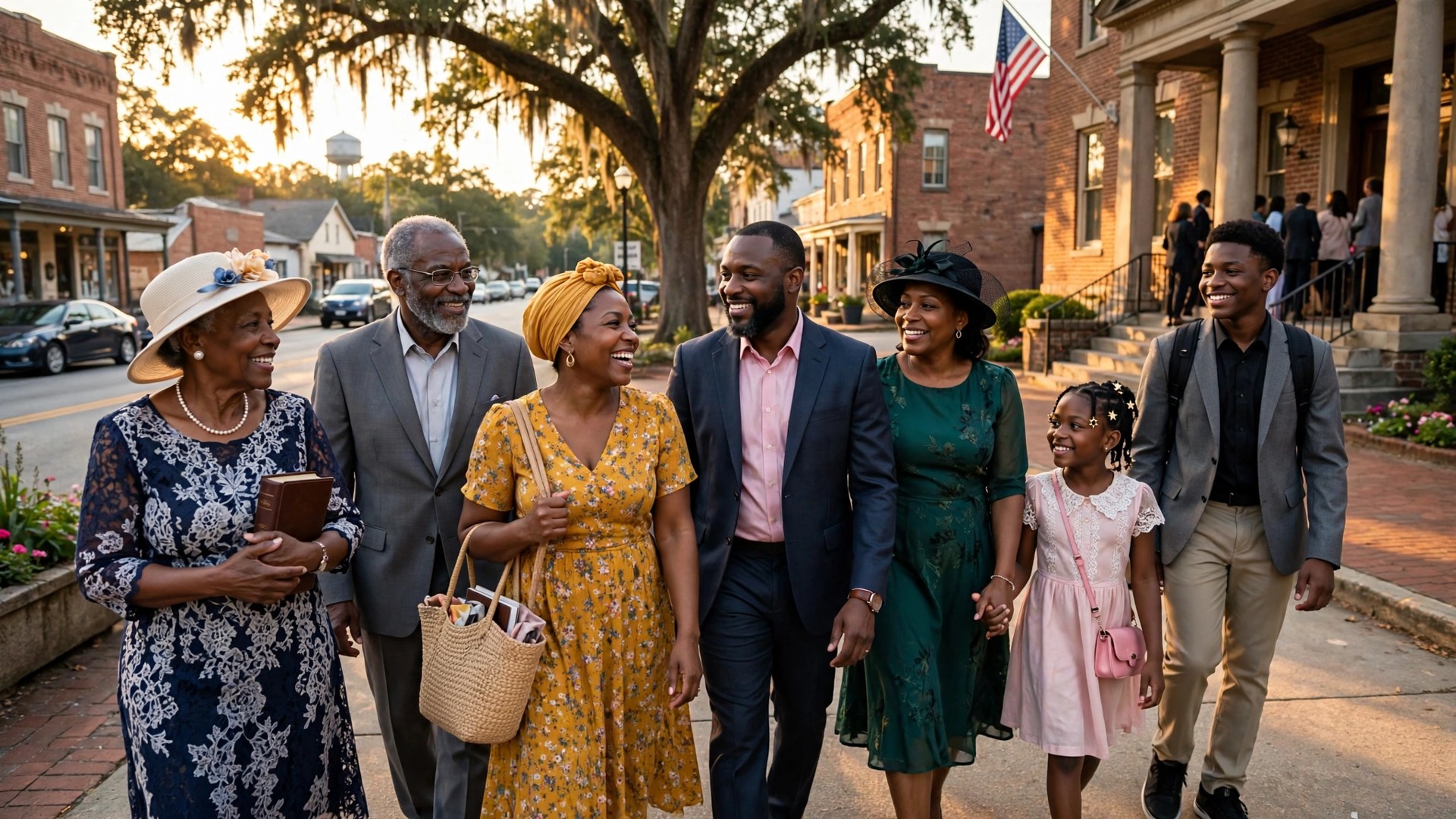 Black church members walking together toward a North Carolina voting site